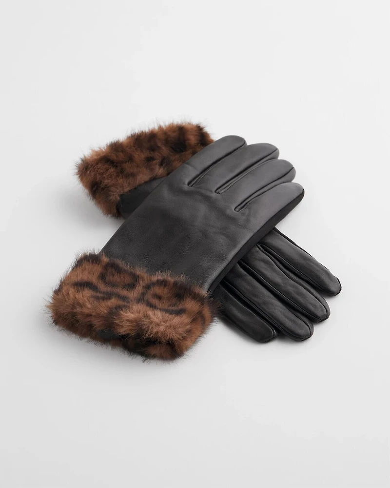 Leather Animal Cuff Gloves