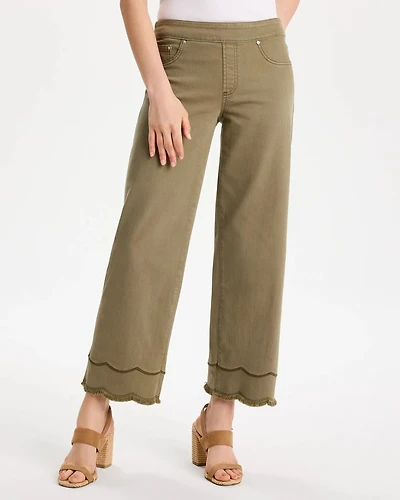 Scallop Pull-On Wide-Leg Crop Jeans