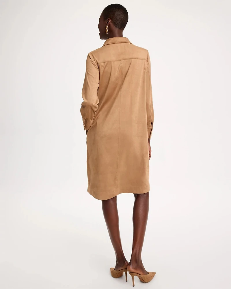 Faux Suede Long Sleeve Shirtdress