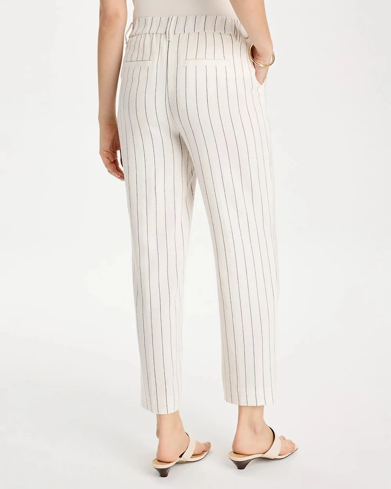Striped Linen Wide-Leg Ankle Pants