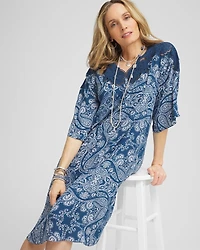 Crepe Lace-Neck Dress