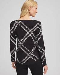 Plaid Bateau Neck Long Sleeve Pullover Sweater