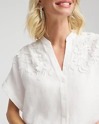 Embroidered Dolman Sleeved Linen Blouse
