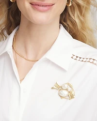 Gold Tone Pearl-Effect Fish Brooch