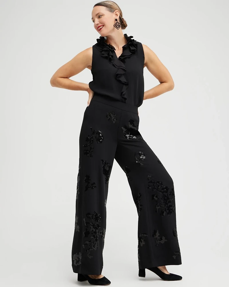 Floral Sequin Wide Leg Pants