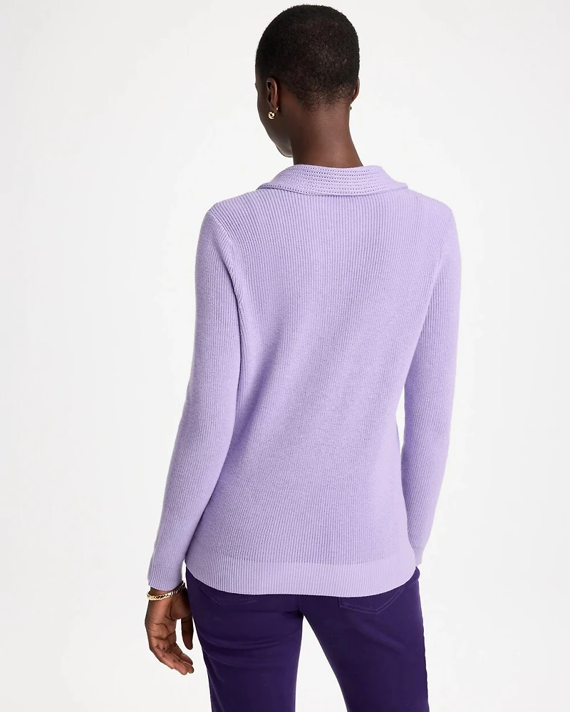 Long-Sleeve Pullover Polo Sweater