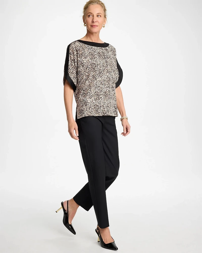 Printed Jersey & Satin Dolman Tee