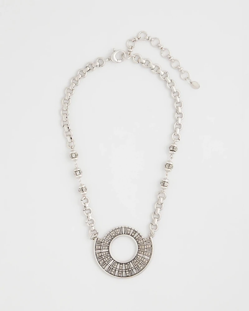 Sparkling Silvertone Circle Pendant Necklace