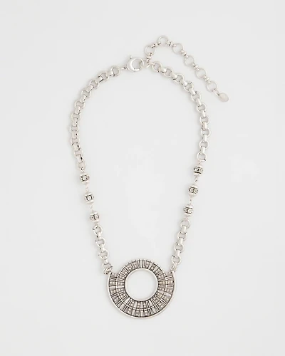 Sparkling Silvertone Circle Pendant Necklace