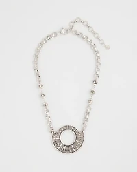 Sparkling Silvertone Circle Pendant Necklace
