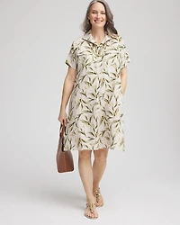 Leaf Print Linen Shirtdress