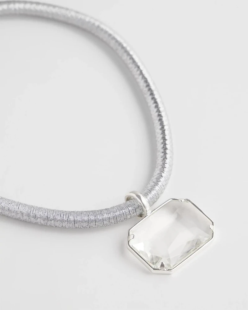 Silvertone Gem Pendant Cord Necklace