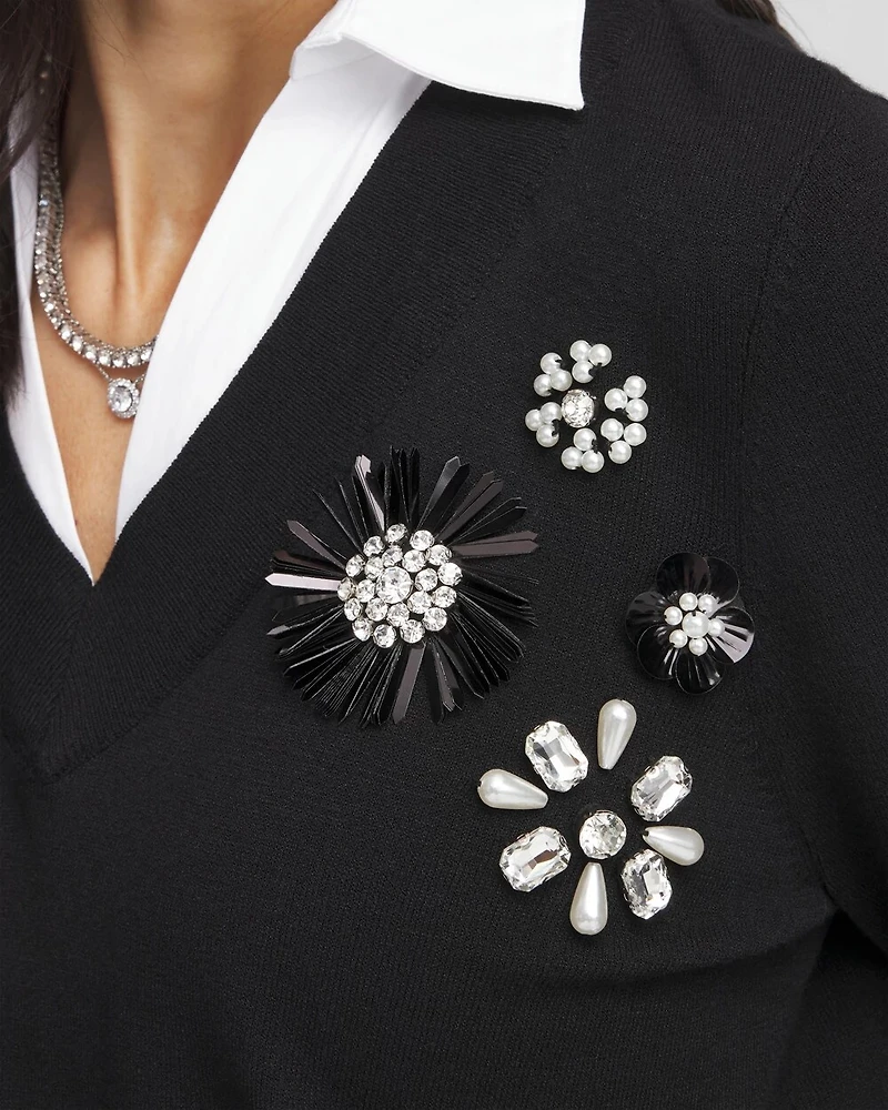 Embellished Built-In Shirt Knit Sweater