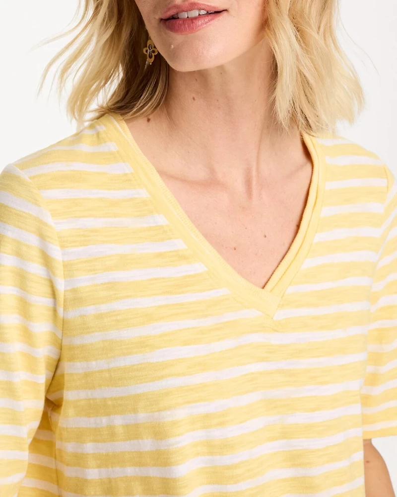 Striped Cotton Slub V-Neck Tee