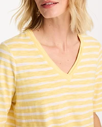 Striped Cotton Slub V-Neck Tee