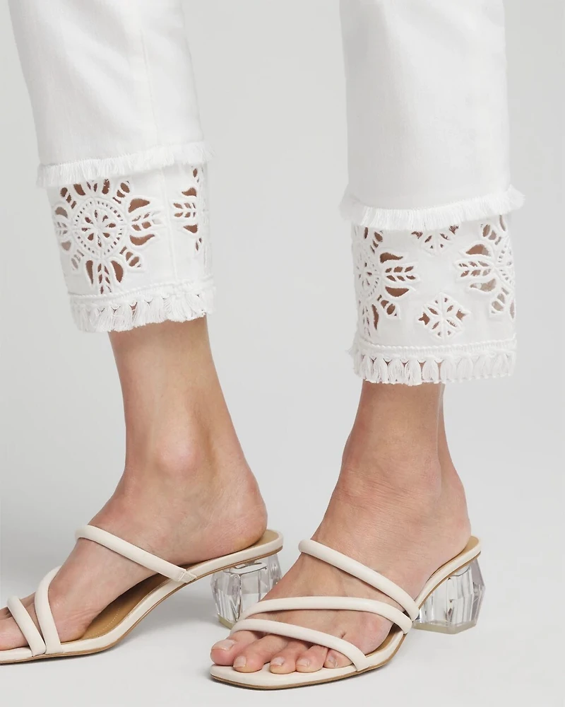 No Stain Embellished Pull-on Cropped Jeans