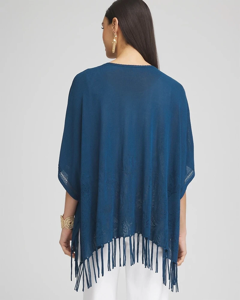 V-Neck Cutwork Placket Poncho