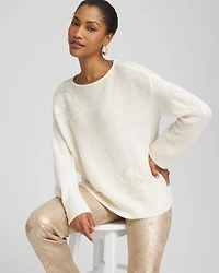 Tonal Embroidered Boatneck Pullover Sweater