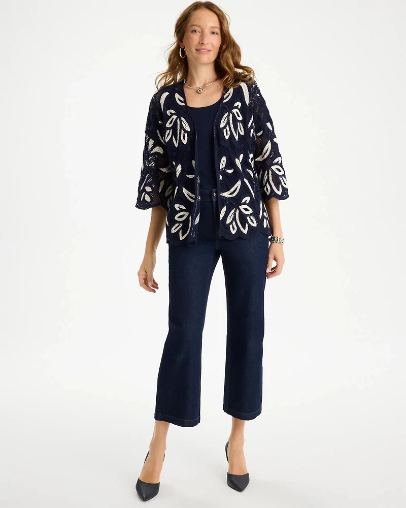 Woven Crochet Lace Contrast Kimono