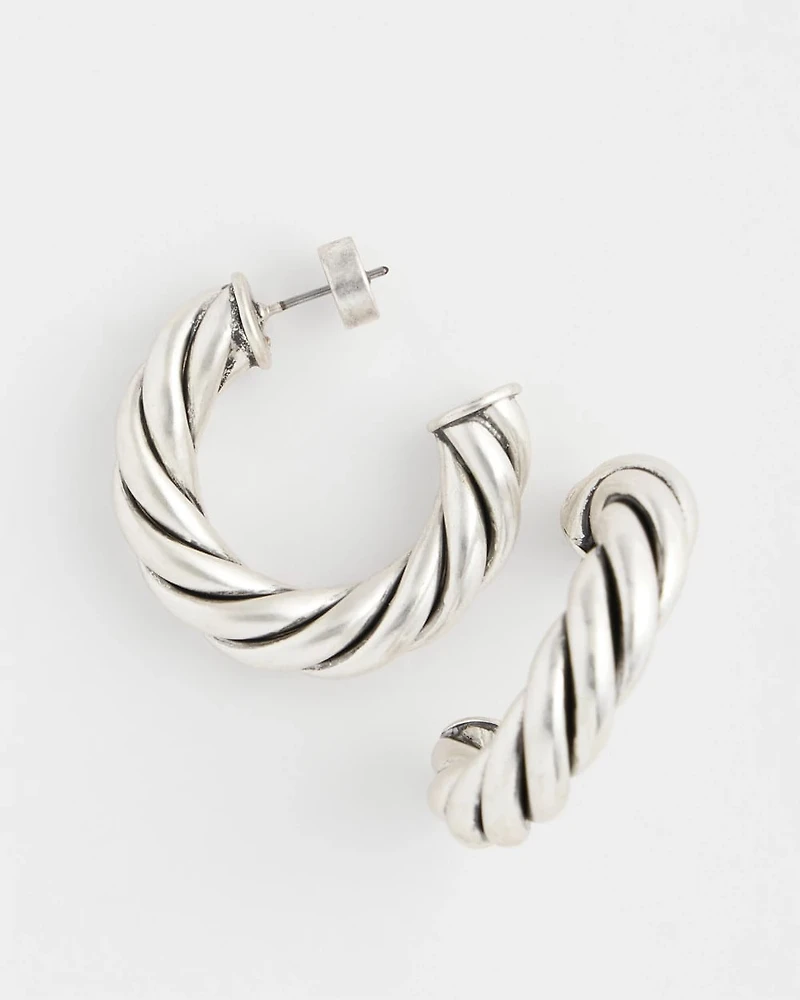 Silver Twisted Hoop Earrings