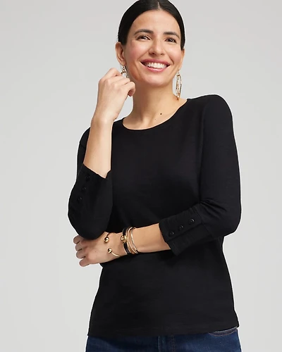 Cotton Slub 3/4 Sleeve Button Tee