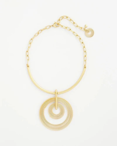 Goldtone Concentric Circles Pendant Necklace