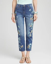Girlfriend Butterfly Printed Cropped Jeans