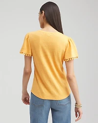 Linen Embroidered Flutter Sleeve Top