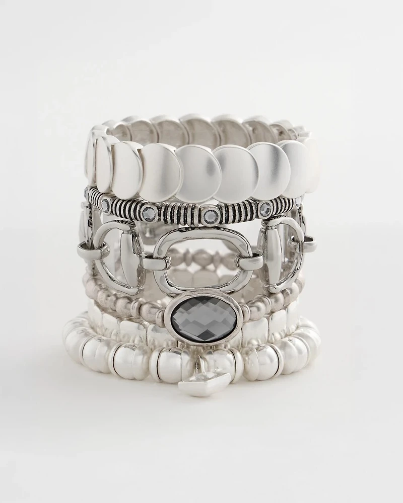 Semi-Bright Silvertone Flat Circle Stretch Bracelet