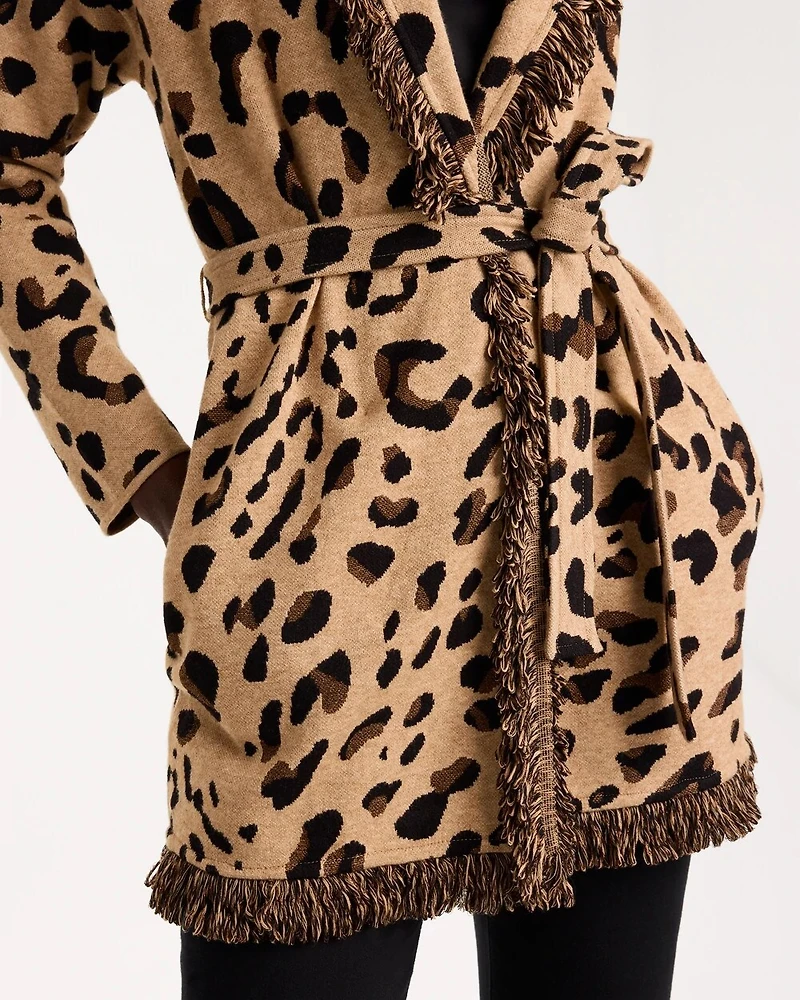 Prestige Animal Fringed Belted Cardigan