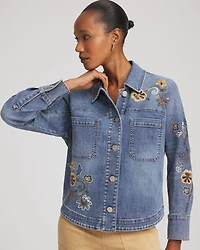 Embroidered Cropped Denim Jacket