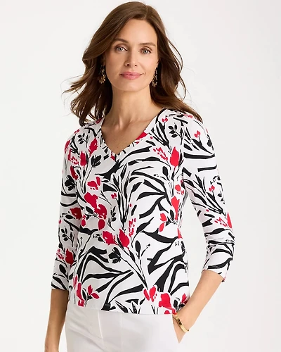 Cotton Stretch 3/4 Sleeve Floral Tee