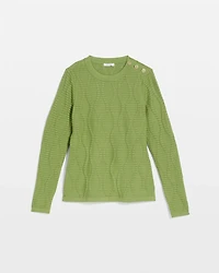 Button Shoulder Crewneck Pullover