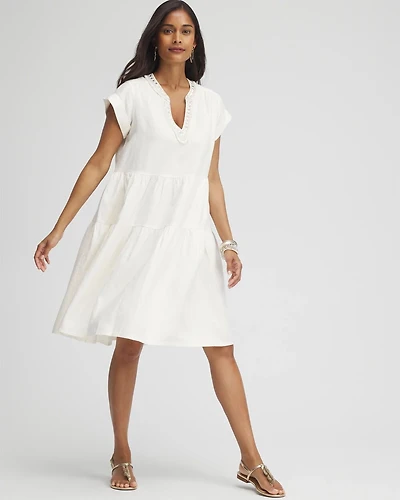 Linen Embellished Cap Sleeve Dress