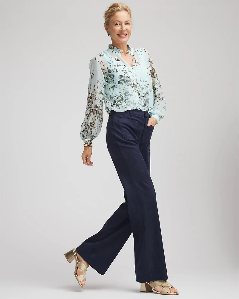 Suede Motif Bootcut Ankle Pants