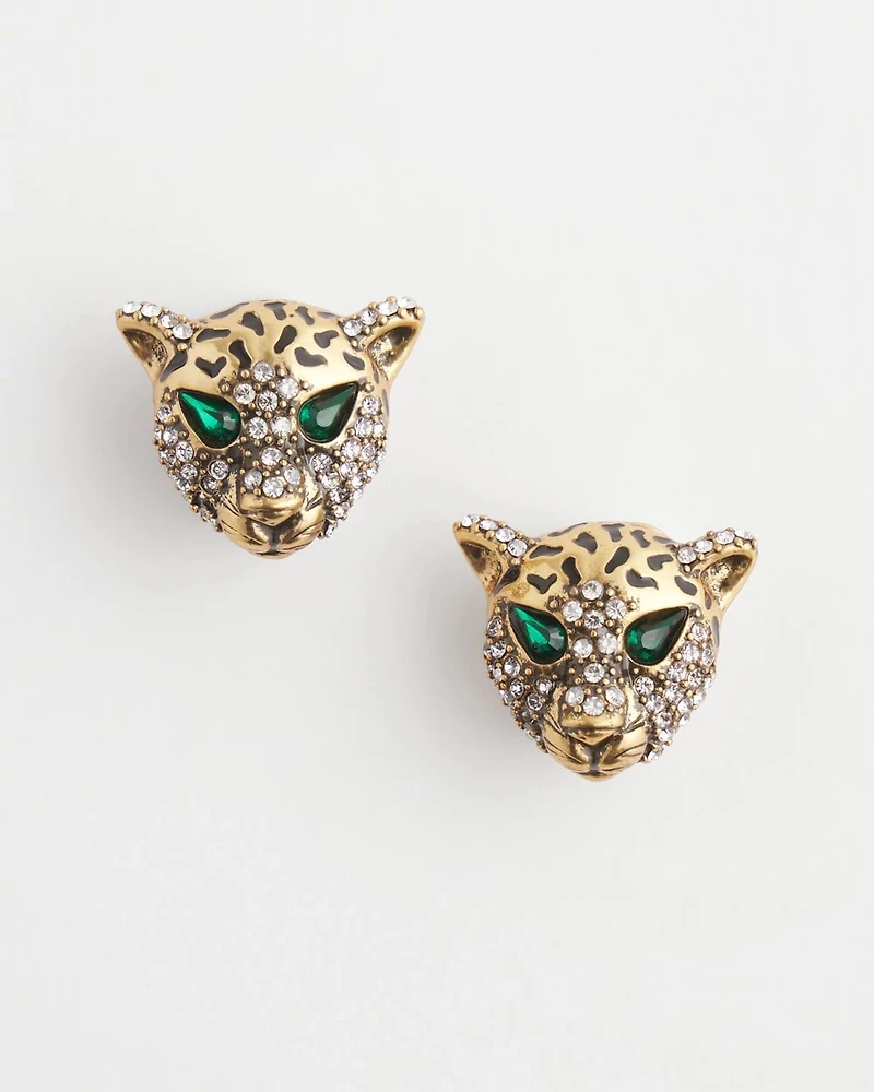 Green Eyed Leopard Clip-On Earrings