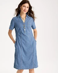 Soft-Stretch Hemp Denim Shirtdress