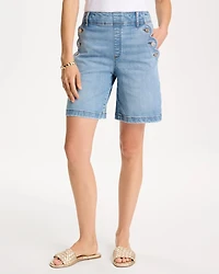 Pull-On Scallop Button Jean Shorts