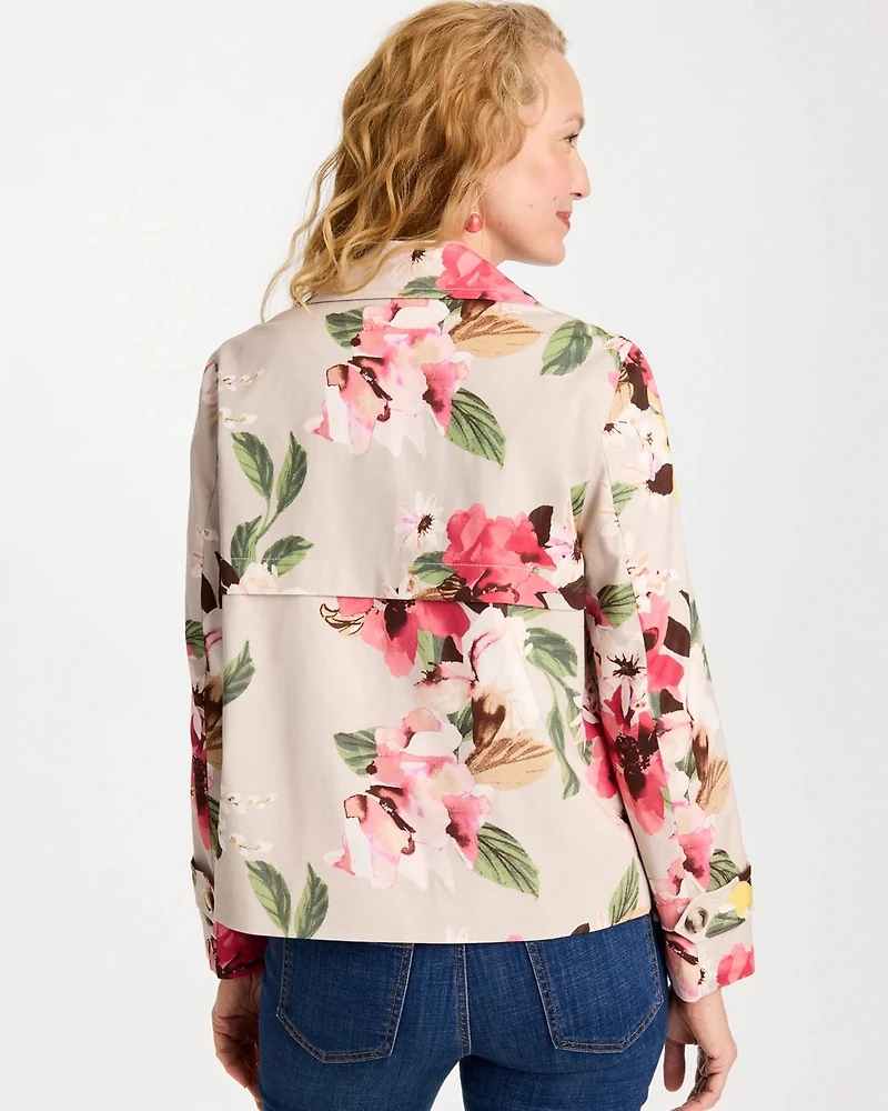 Cotton-Stretch Floral Trench Coat