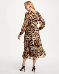 Chiffon Tie-Neck Animal Print Dress