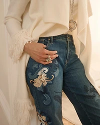 Embellished Girlfriend Straight Ankle Jeans