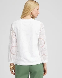 Embroidered Lace-Trim Top