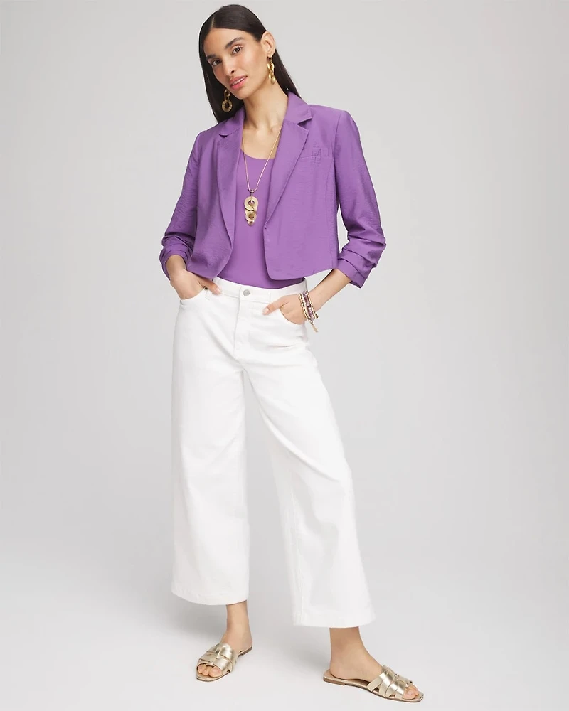 Cropped Ruched Sleeve Blazer