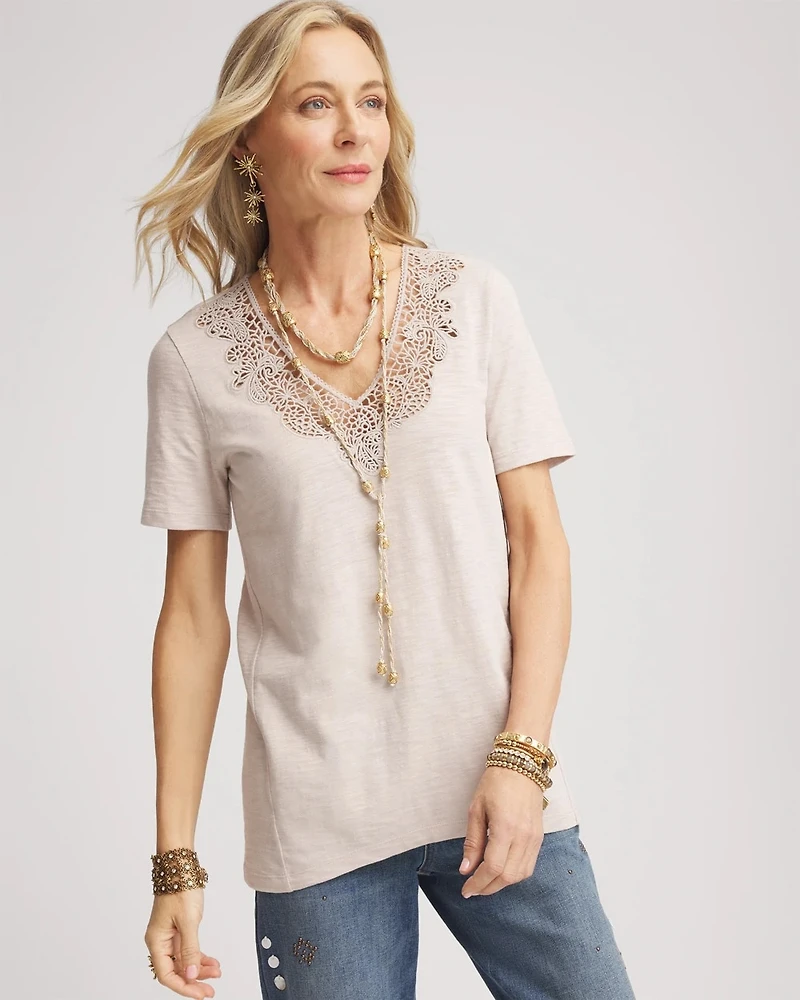 Lace V-Neck Slub Tee
