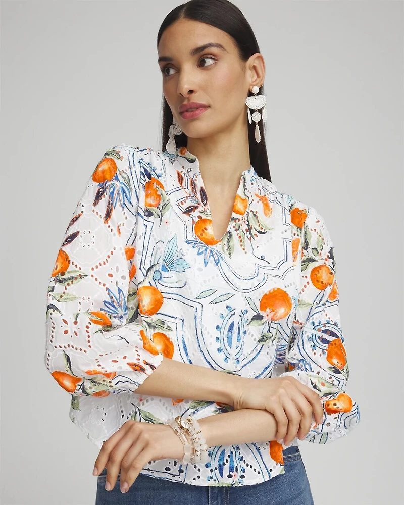 Tropical Eyelet Sleeve Shirt