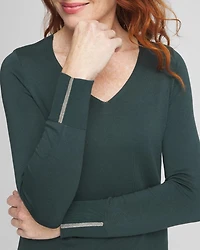 Caviar Trim V-Neck Pullover Sweater