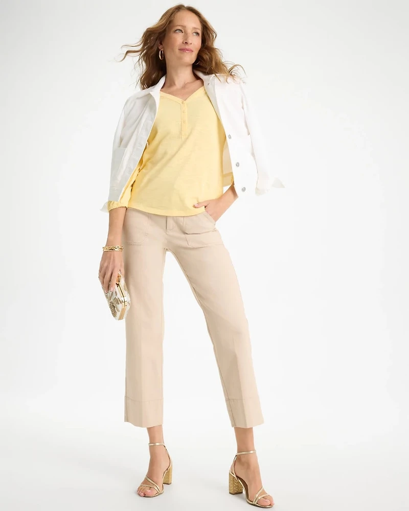 Puff Sleeve Cotton Slub Henley Tee