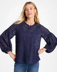 Zebra Animal Jacquard Popover Blouse