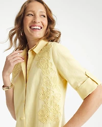 Embellished Linen-Cotton Shirtdress