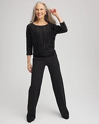Velvet Burnout Stripe Banded-Bottom Top